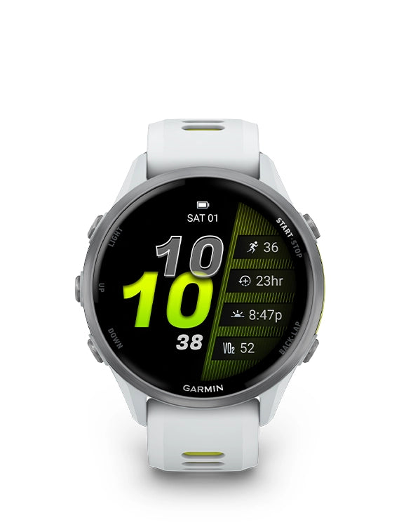 White Garmin smartwatch on a white background