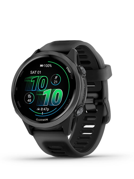 Black Garmin smartwatch on a white background