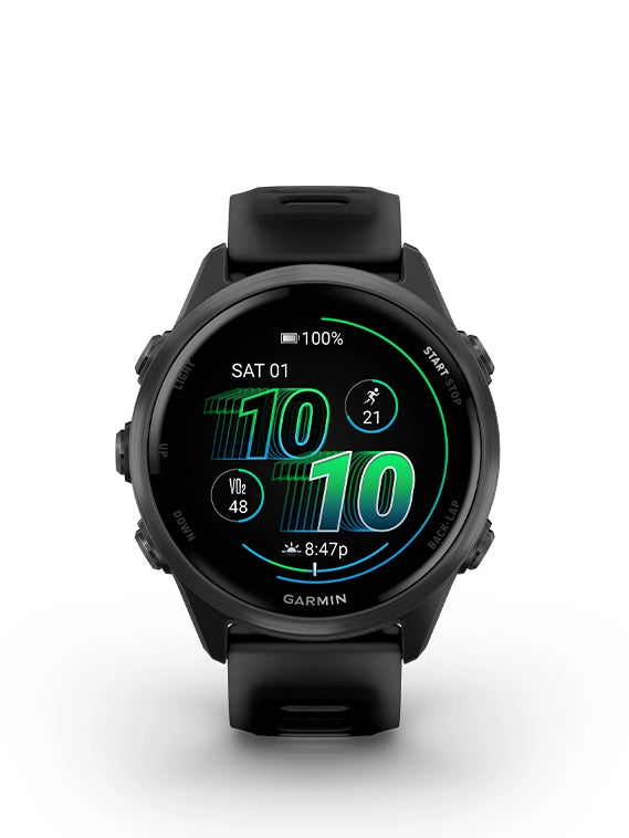 Black Garmin smartwatch on a white background