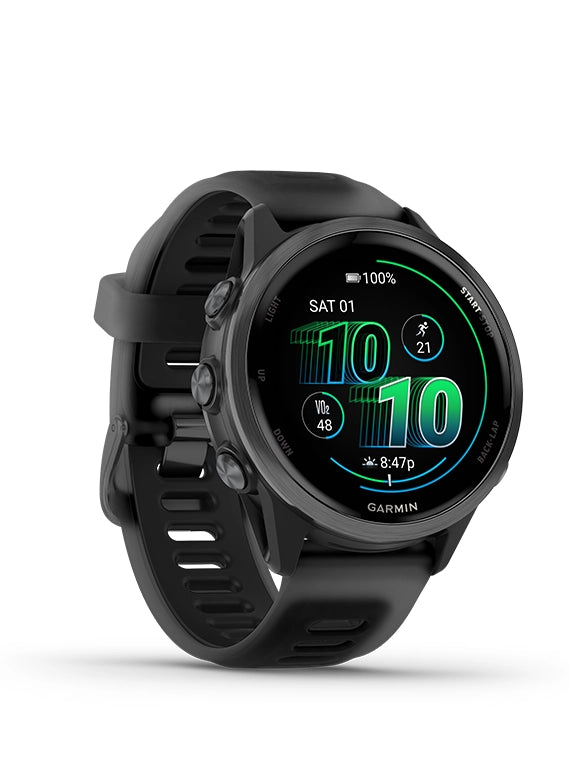 Black Garmin smartwatch on a white background
