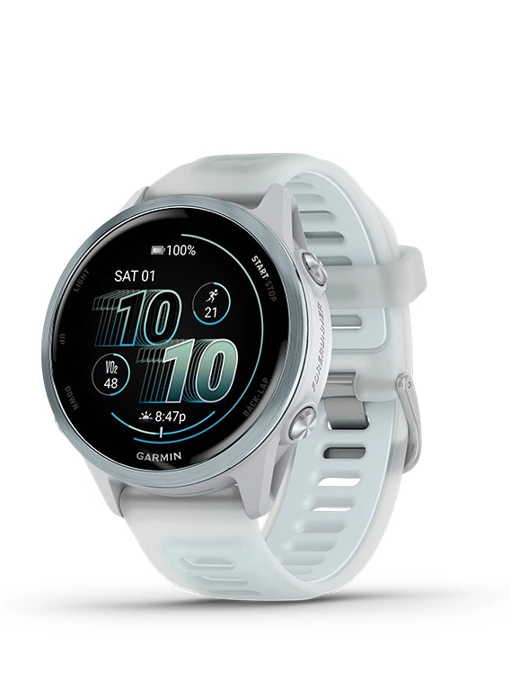 White Garmin smartwatch on a white background