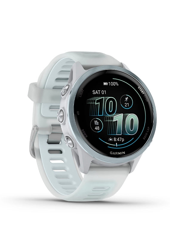 White Garmin smartwatch on a white background