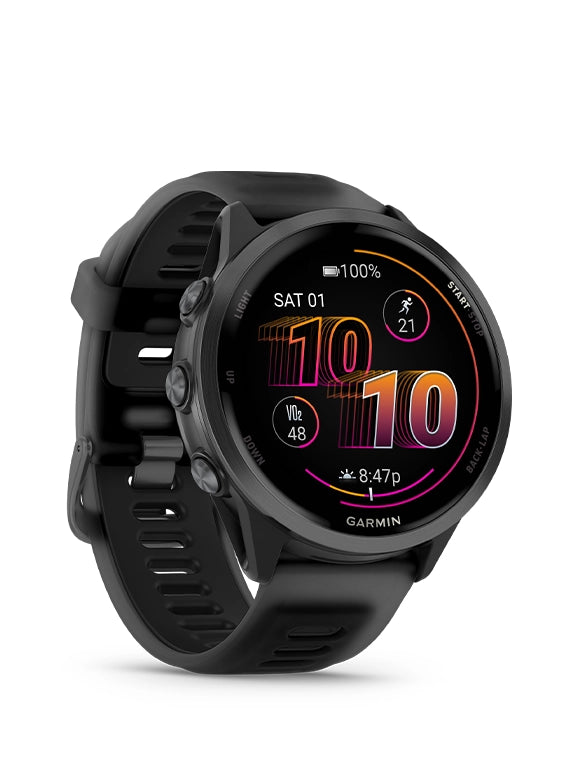 Black Garmin smartwatch on a white background