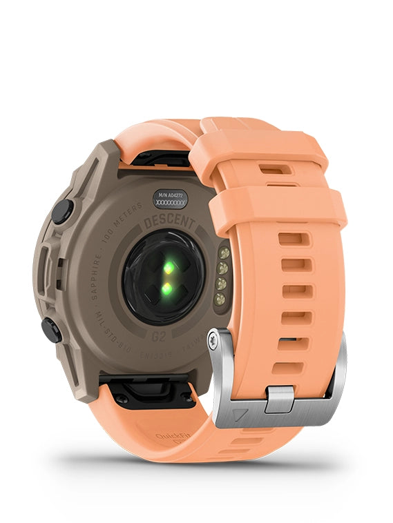 A digital dive watch with a black band and case, featuring a colorful display showing time and various diving metrics 4