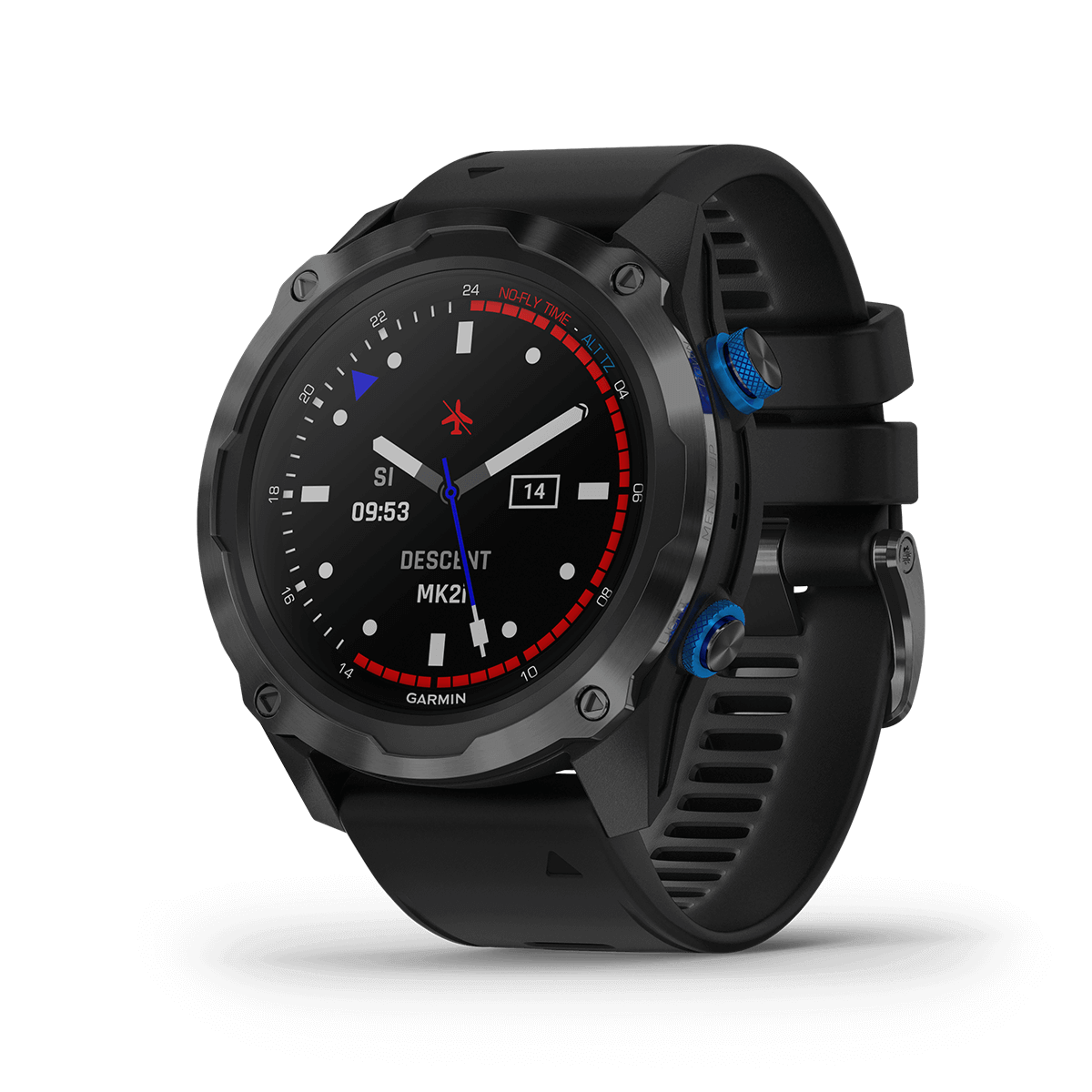 Black Garmin smartwatch on a white background