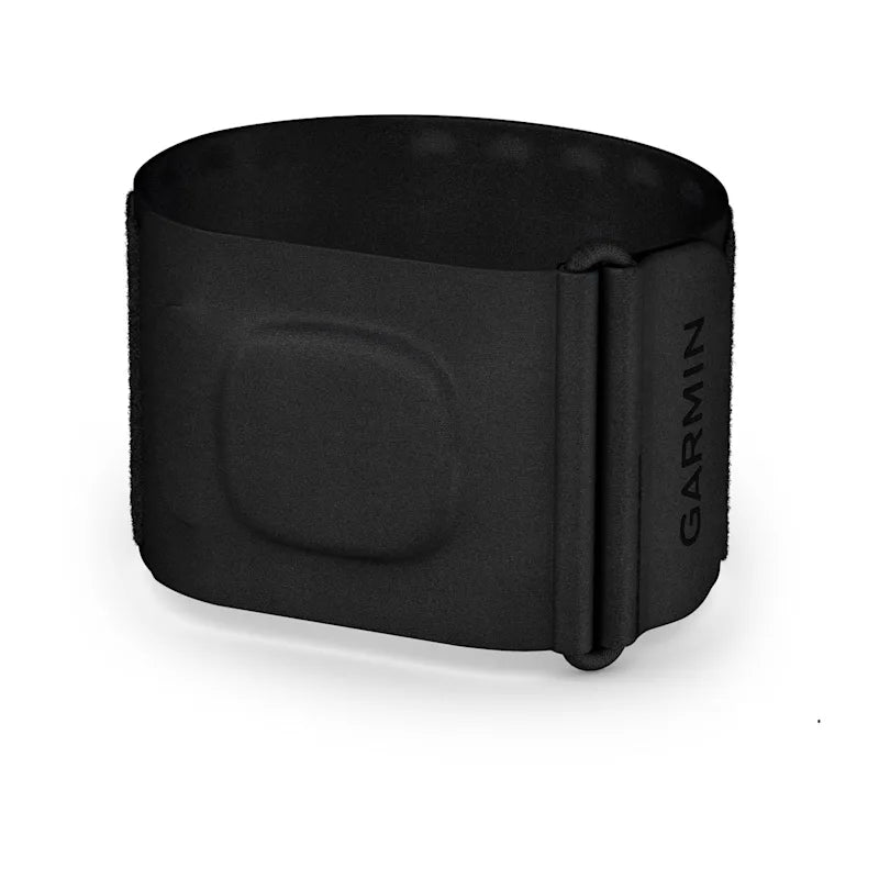 Black Garmin wristband on a white background